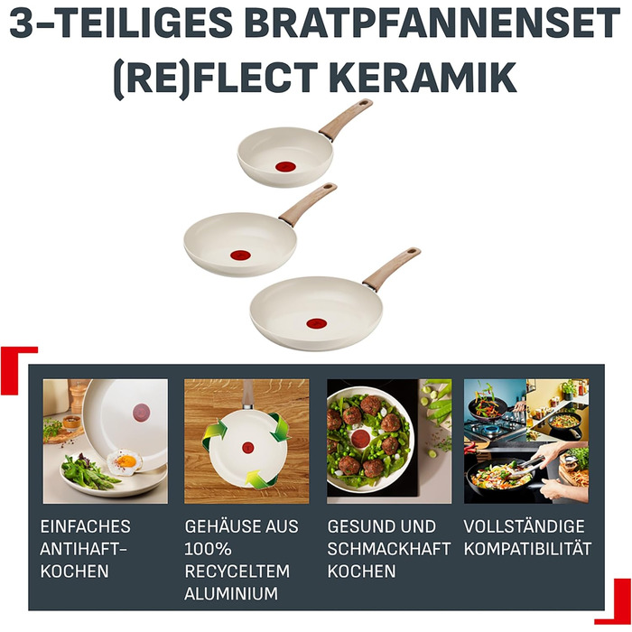 Набір сковорідок Tefal Reflect On 3 шт. з керамічним антипригарним покриттям, алюміній, індукція, термоіндикатор