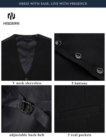 Чоловіча жилетка для весілля та свят HISDERN, бавовна, однотонна, чорна (M)