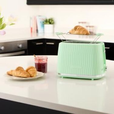 Тостер Russell Hobbs Eden з 6 рівнями підсмажування, підйомний механізм, функції розморожування, підігріву та зупинки, зйомний піддон для крихт, насадка для тостів, колір Pistazie (27374-56)