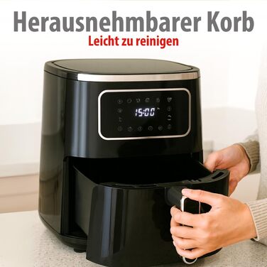 Фритюрниця Alpina Airfryer 4.5L з цифровим дисплеєм - фритюрниця без олії, 1450W, для 1-4 осіб, регулювання температури 80-200°C, таймер