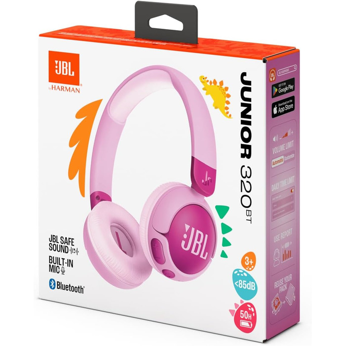 Навушники JBL Junior 320 BT Bluetooth для дітей з мікрофоном, 50 годин, JBL Safe Sound, наклейки, зелений (PURPLE)