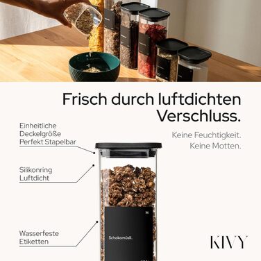 Скляні банки для зберігання KIVY, чорні, 4 шт по 400 мл, з кришкою, повітряно-щільні