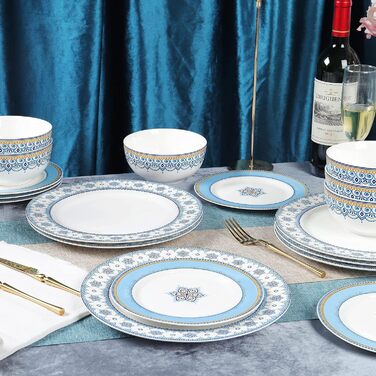 Набір посуду Fanquare 18 предметів для 6 осіб: тарілки, миски, десертні тарілки (Азурний блакитний)