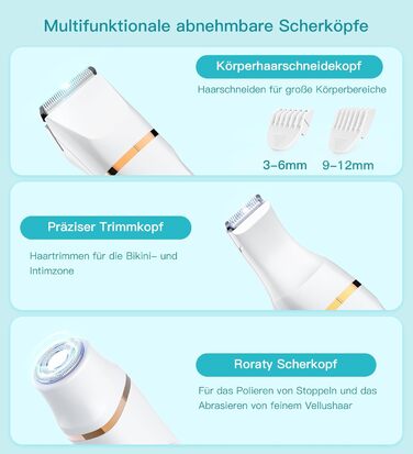 Електричний тример для бікіні 3-в-1 для жінок: тример для обличчя та інтимної зони, для чутливої шкіри. Вологостійкий, для мокрого та сухого використання, перезаряджається