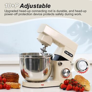 Кухонний комбайн Cheflee 1500W з місткими чашами 4.5 та 5.5L з нержавіючої сталі, 10+ швидкостей, з гаками для тіста, вінчиком та насадками для збивання, з кришкою-розбризкувачем