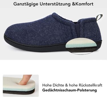 Чоловічі халапи з штучної вовни Snug Leaves з піною Memory Foam, антиковзаючі, теплі, з штучним Sherpa, з еластичними вставками (46/47 EU, темно-синій)