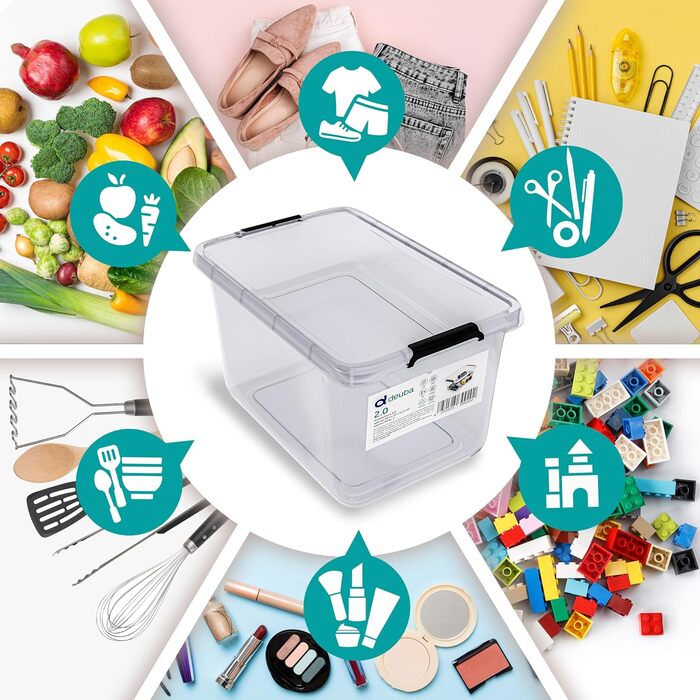 Deuba® 10x Storage Box with Lid 2L Box Plastic Crates Food Safe BPA Free Small Click Closure Transparent Stackable Kitchen Bedroom