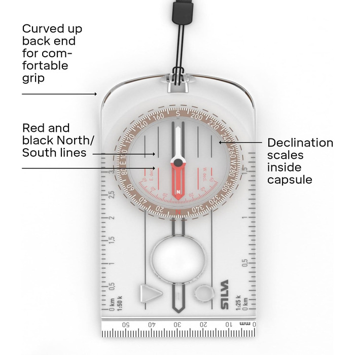 Silva Kompass Outdoor - 3NL Hiking Compass - Map Scales 1:25k & 1:50k - Marching Compass for Basic Outdoor Activities - Rotating Compass Housing - Military Compass - Hiking Compass