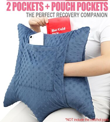 BNRendles Star-Shaped Hysterectomy Pillow for Abdominal Surgery with 2 Pockets, Hysterectomy Pillow, a Must-Have for Recovery, Post-Operation Gift, Abdominal Support Pillow, Minky Dot Denim Blue