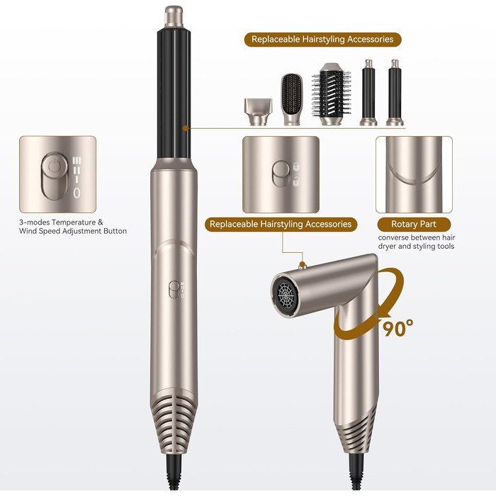 UKLISS 8-в-1 Pro Airstyler: Фен-щітка, локони, термощітка, 1400W, для жінок