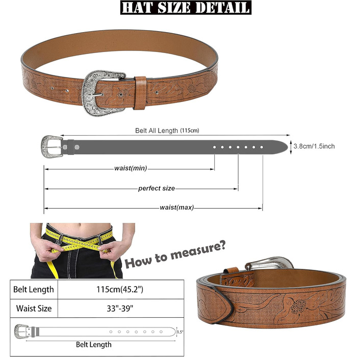 Жіночий/Чоловічий Ремінь Cowboy з Регульованою Пряжкою в Стилі Західного Дикого Заходу - для Джинсів, Штанів, Суконь. Розмір 30-39 (107 см)