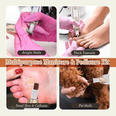 Електричний фрезер для ніг PELCAS з LCD дисплеєм: професійний набір для манікюру та педикюру, акумуляторний, для товстих нігтів та кутикули, біле золото