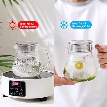 Скляний чайник CNGLASS з кнопкою One-Touch, 600 мл, з фільтром із нержавіючої сталі, термостійкий заварник для листового чаю, прозорий