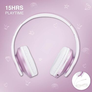 Дитячі навушники PowerLocus Bluetooth з обмежувачем гучності 85dB, складні, з чохлом, Over-Ear, бездротові та провідні з мікрофоном, Micro-SD, для телефону, ПК, планшета, фіолетові