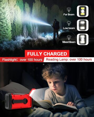 Радіо Kurbelradio на сонячній енергії 20000mAh з AM/FM, SOS-сигналом, LED-ліхтариком та USB-зарядкою, червоне