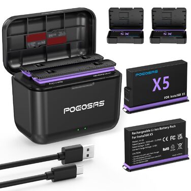 Акумулятор Insta360 X5, 2 шт., 2850mAh, з зарядним пристроєм Type-C, сумісний з Insta360 X5