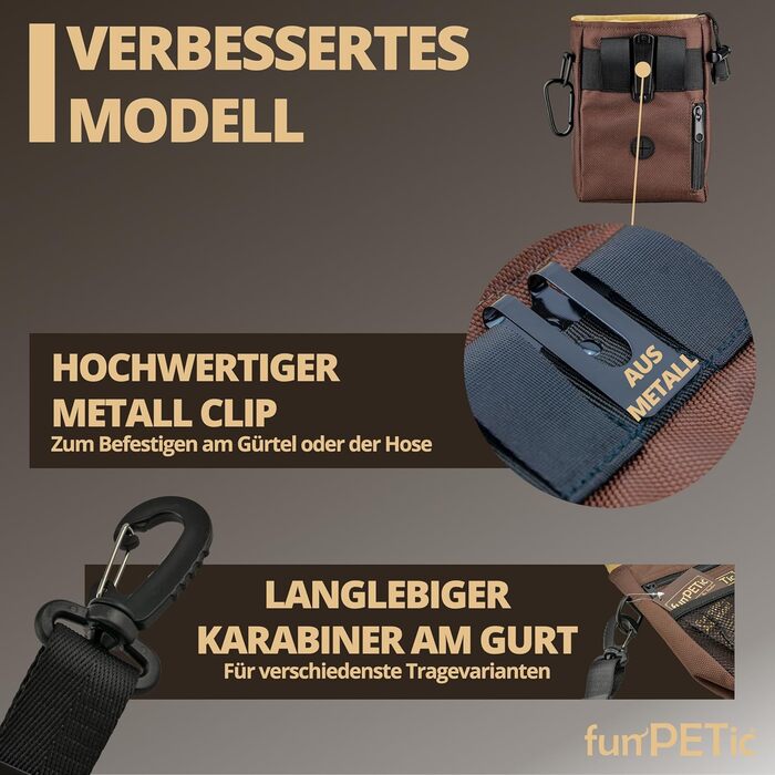 Набір для годування тварин funPETic: сумка для корму з 4 відділеннями, складна миска з силікону, кишеня для ласощів та карабін. Підходить для собак, котів, коней.