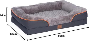 Ортопедичне собаче ліжко преміум-класу для середніх собак - XL, світло-сіре. Зручна петля, водовідштовхувальний вкладиш, м'яке, знімний чохол, 89 x 63 x 17 см