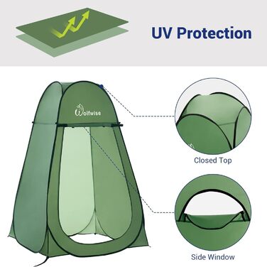 WolfWise Pop Up Shower Tent with Privacy Screen - Portable Toilet Tent, Green