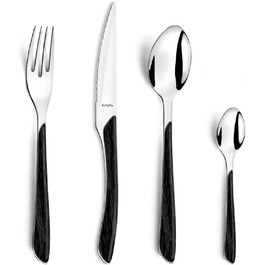 AMEFA Eclat Nature Cutlery Set, 4 Persons (Wood-look/black), 16-Piece with Fine Grain, Stainless Steel 18/10, Rustproof and High-Gloss Polished, Dishwasher Safe, Cutlery Set for 4 People