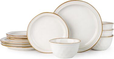 Набір посуду GBHOME Keramik з кераміки (12 предметів) – керамічний посуд, ручної роботи, для 4 осіб, білий