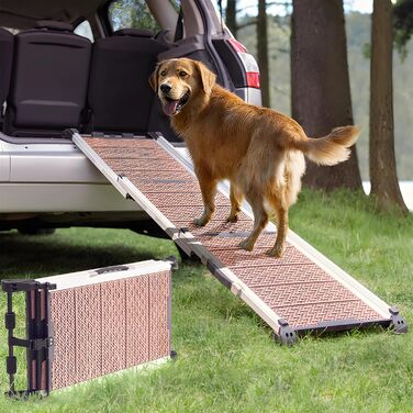 Рампа для собак у машину, складна, телескопічна, до 90 кг, для SUV та легкових автомобілів, з неслизьким покриттям, з кліпсою, з відбиваючими смугами