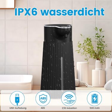 Електричний дозатор мила 400 мл з сенсором, автоматичний диспенсер піни для мила, настінний, білий, USB, IPX6 вологостійкий
