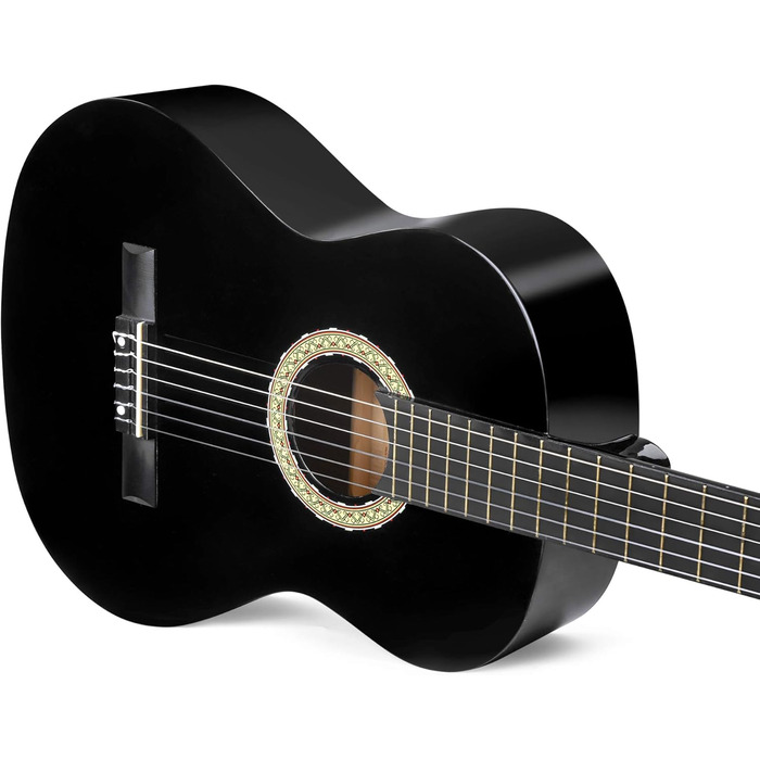 Класична гітара Winzz 4/4 для дорослих та дітей (від 11 років), набір для початківців - Чорний глянцевий (39 дюймів)