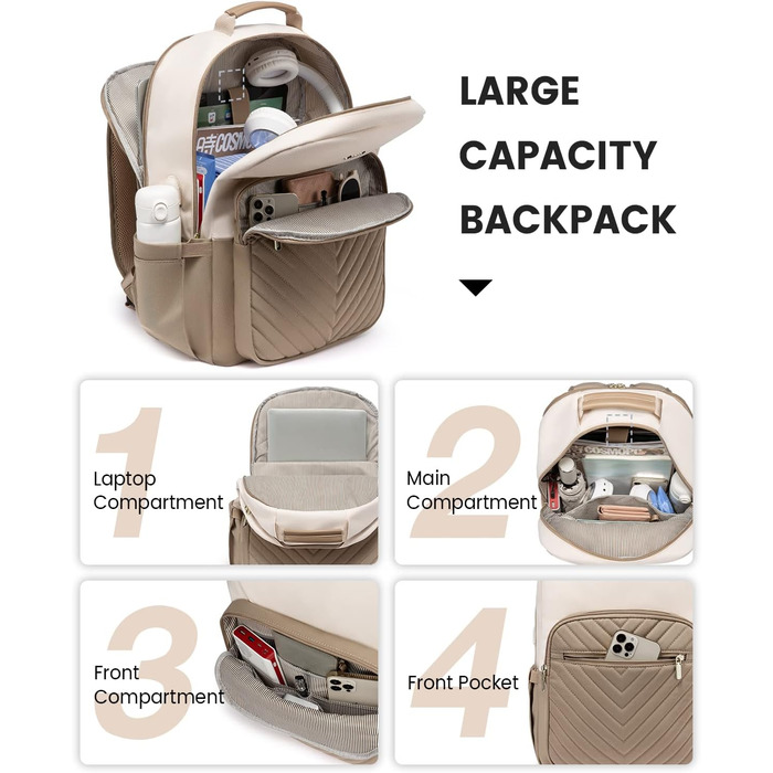 LOVEVOOK Рюкзак для ноутбука, жіночий, 17 дюймів, шкільний, для підлітків, водонепроникний, з USB-портом, для подорожей, університету, бізнесу, бежевий хакі