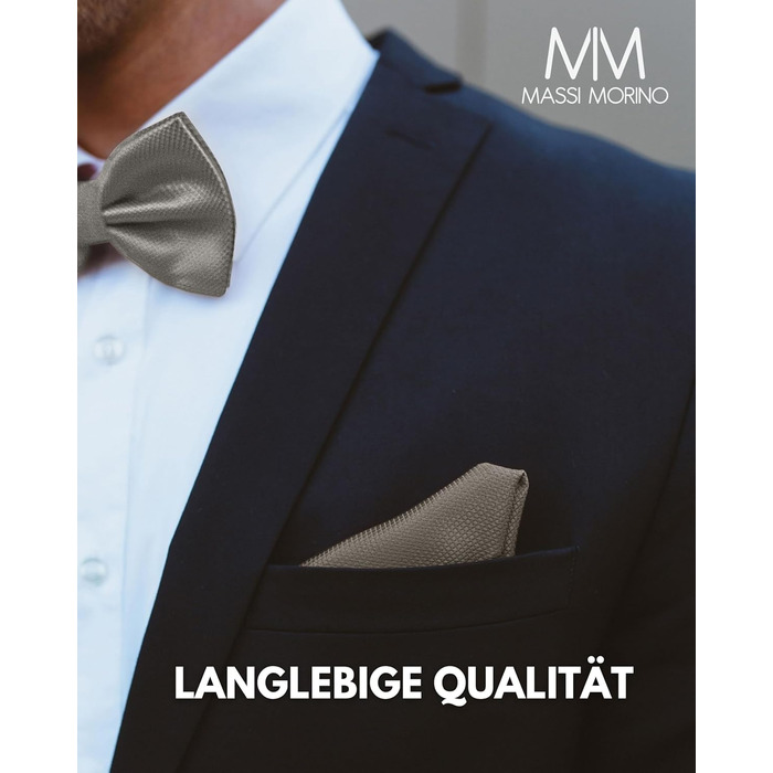 Комплект метелик Massi Morino з нагрудною хустинкою для чоловіків, сірий, регульований - ідеально для весілля та ділового стилю