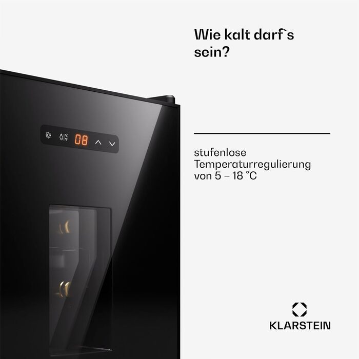 Віноклер Klarstein – винний холодильник Freistehender, 1 зона, 16 пляшок, з дверцятами зі скла, тихий, для вина та пива, 5-22°C