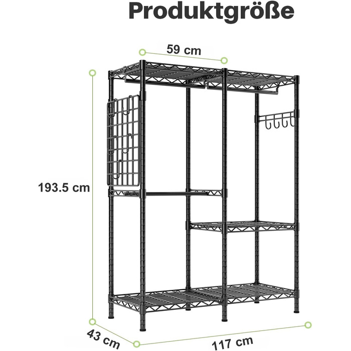 Стійка для одягу HOKEEPER посилена, витримує до 498 кг, розміри 117x43x193.5 см, металевий вішак для одягу Heavy Duty