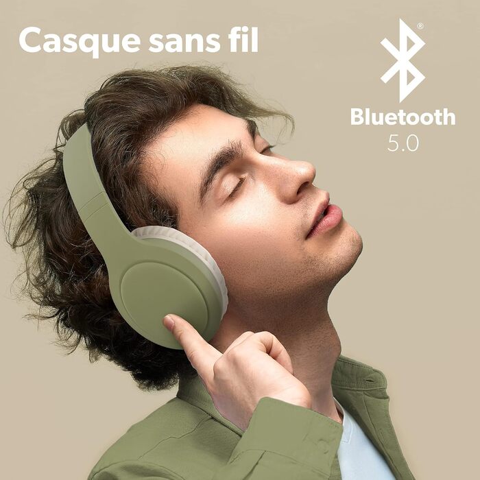 Бездротові навушники T'nB, складні, з пасивною шумоізоляцією, Bluetooth, стерео, мікрофон, до 30 годин роботи, зелені