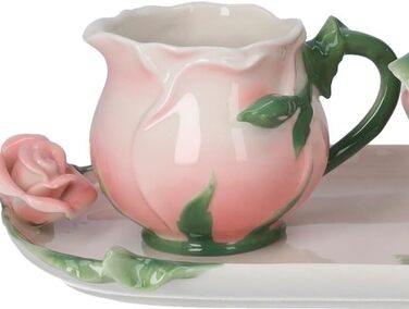 Keyhome store - Set of Milk Jug and Sugar Bowl in Ceramic, pink with box and tray, ideal for coffee breaks - Milk Jug 7 x 11 cm - Sugar Bowl 11 x 13 cm