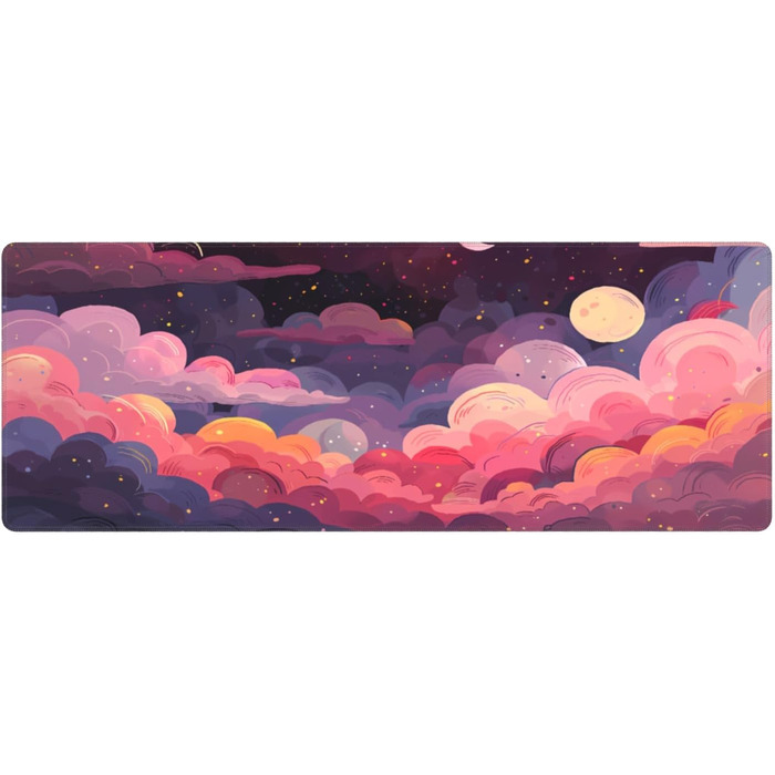 Килимок для миші Japanisches Mauspad, 90 x 40 см, стиль Аніме, дизайн Арт, великий ігровий килимок, для клавіатури та столу, антиковзаюча гумова основа, прошиті краї, для дому та офісу (X-Large, Рожевий, Фіолетовий, Хмара)