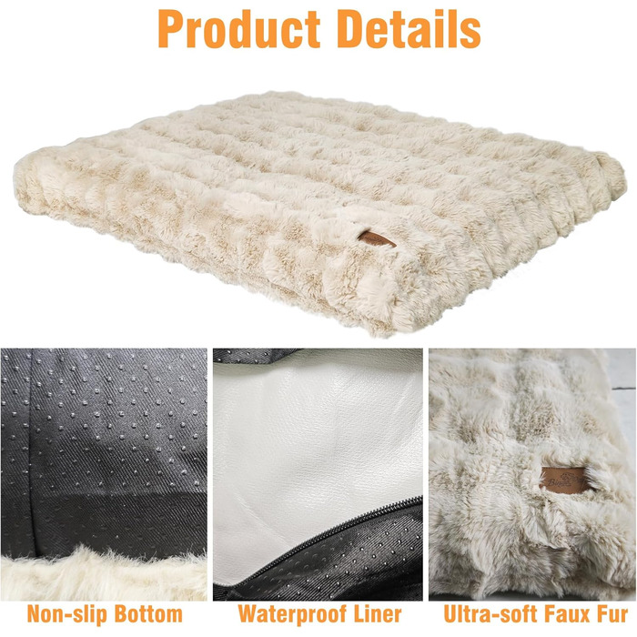 Килимок для собак BingoPaw: великий, миючий, м'який, водонепроникний, з антиковзаючою основою, 90x60x10 см (XL: 105x70x12 см, Бежевий)