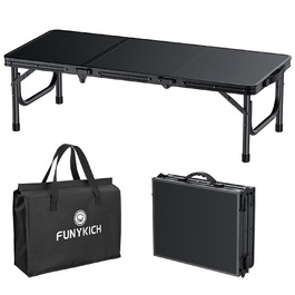 Складний кемпінговий стіл FUNYKICH 87x40x26 см, алюмінієвий, з MDF стільницею, чорний - для пікніка, пляжу, балкону
