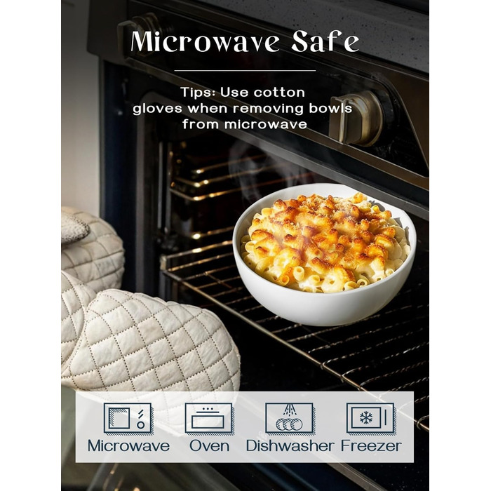 Набір супових мисок DOWAN 1100 мл (4 шт.) - білі керамічні миски для супу, каші, пасти, Φ18 см, стікшільні