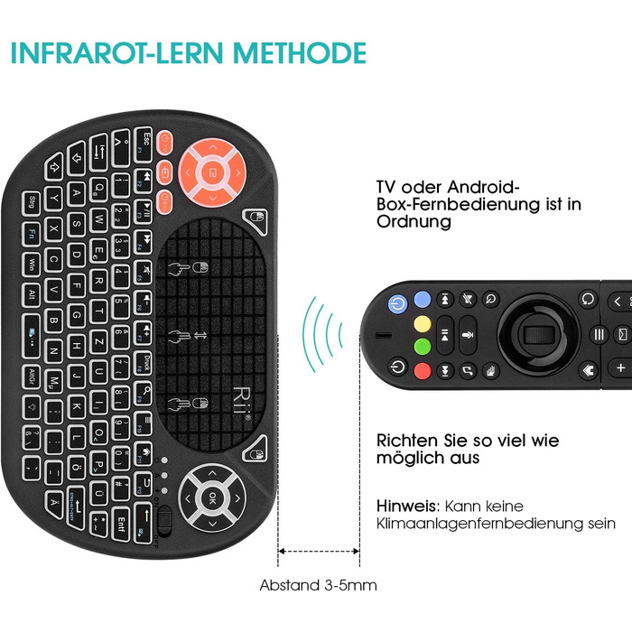 Бездротовий ігровий комплект клавіатури та миші Rii, Bluetooth + 2.4GHz, LED-підсвічування, QWERTZ (Mini)