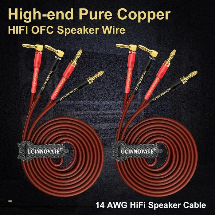 Акустичний кабель UCINNOVATE HiFi OFC (2 шт), 14AWG 3м, позолочені роз'єми Банан-Лопатка (Y-Stecker) для підсилювача та колонок