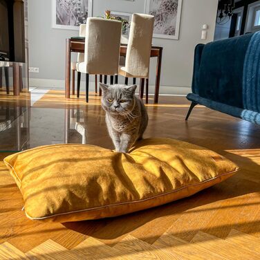 М'яке ліжко-подушка для собак та котів. Зміцнена, м'яка, безпечна для тварин. Розміри: L 80 x B 50 x H 8 см, колір: жовтий