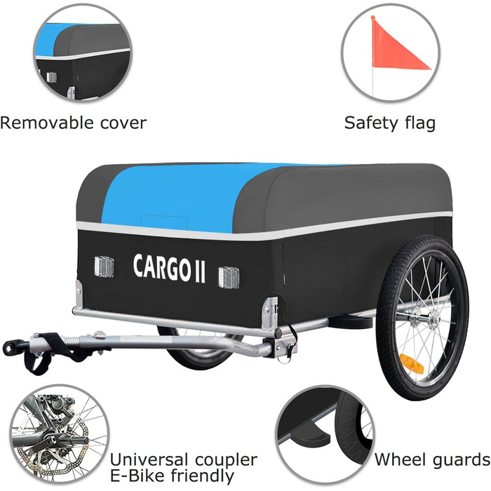 Тігго Карго II - вантажний велосипедний причіп, 130 літрів, складаний, зелений (блакитний)