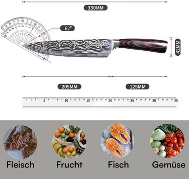 Преміум кухонний ніж для професіоналів та поціновувачів – 20,5 см, нержавіюча сталь 5Cr15, ергономічна ручка, подарункова коробка, довговічний та гострий ніж