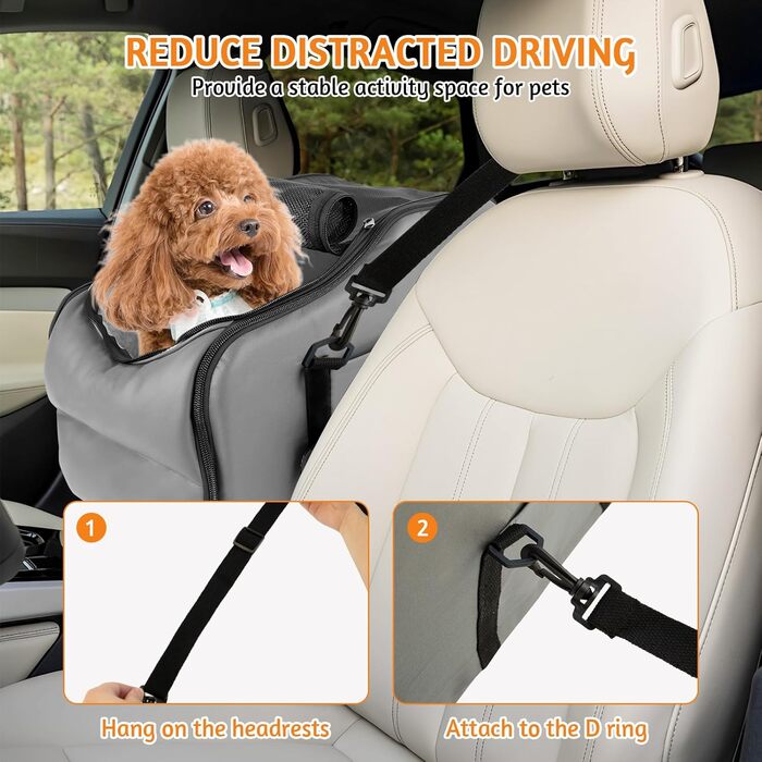 Автокрісло для собак та котів, автосидіння для маленьких собак, з захисними гаками та регульованими ременями