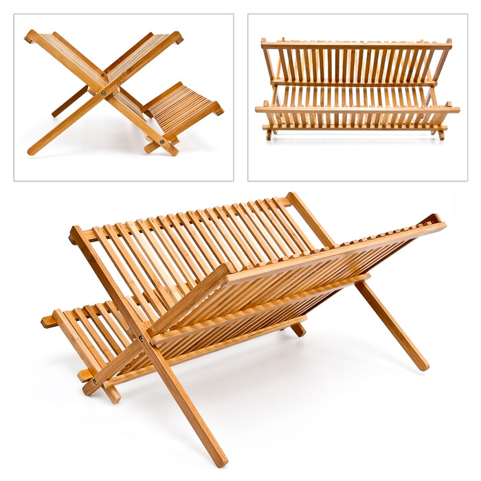 Relaxdays CROSS Bamboo Dish Drainer, 42 cm wide