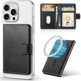 SHIELDON Genuine Leather Magnetic Wallet Case with iPhone 16 Pro/Pro Max/Plus/15/14/13/12 Series, Compatible with MagSafe Wallet, [Removable] [6 Card Slots] [RFID Blocker] [ID Window] - Retro Black