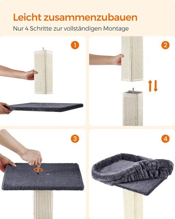 Feandrea Cat Tree, Cat Tower with 40 x 30 cm Plush Platform, Scratch Post, Cat Scratching Post, 71 cm High, Sisal-Wrapped Scratching Post, 45 x 40 cm Base, with Plush Ball, PCA022W01 (Dark Grey)