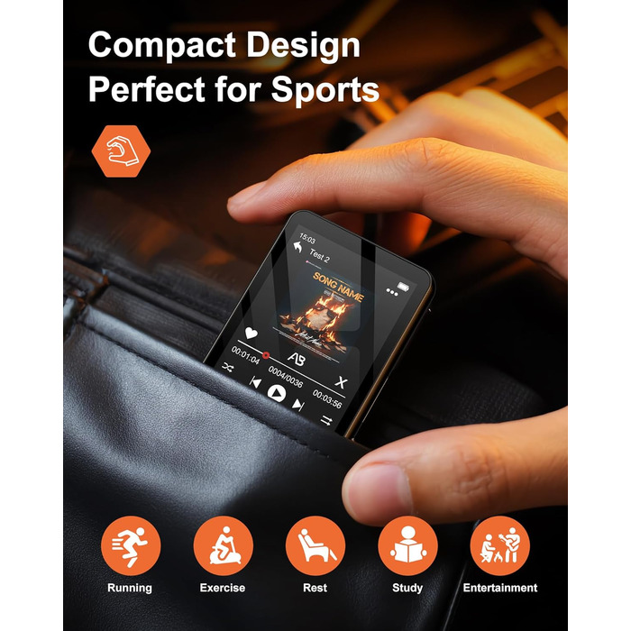 MP3 плеєр 64GB Bluetooth 5.4 з навушниками, сенсорний екран 2.4