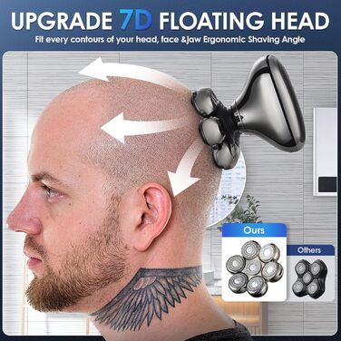 Електричний гостростример для голивної голови 5-в-1 для чоловіків, з 7 обертовими лезами, водонепроникний, USB-C, з LED-дисплеєм