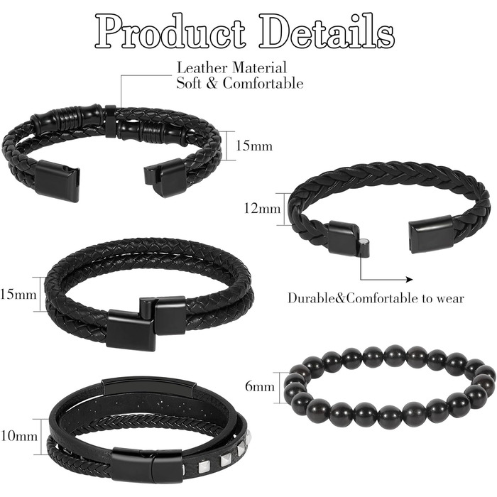 Чоловічий/жіночий браслет з дерева Manfn, 6 шт. у наборі, регульований, виготовлений з дерева, плетіння Gflochtns, стильний браслет на руку